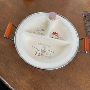 Vintage Little Bo Peep Baby Warming Dish with Chromium Handles, 1940s